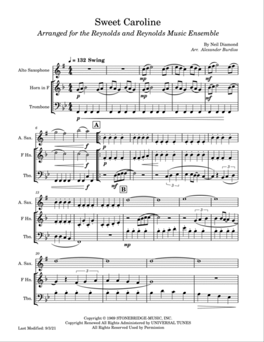 Sweet Caroline Small Ensemble scores gallery preview page 2