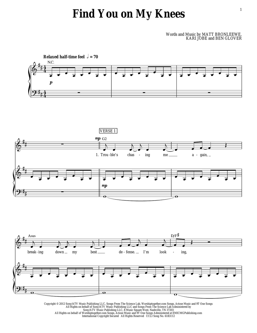 Find You On My Knees Piano, Vocal, Guitar scores gallery preview page 1