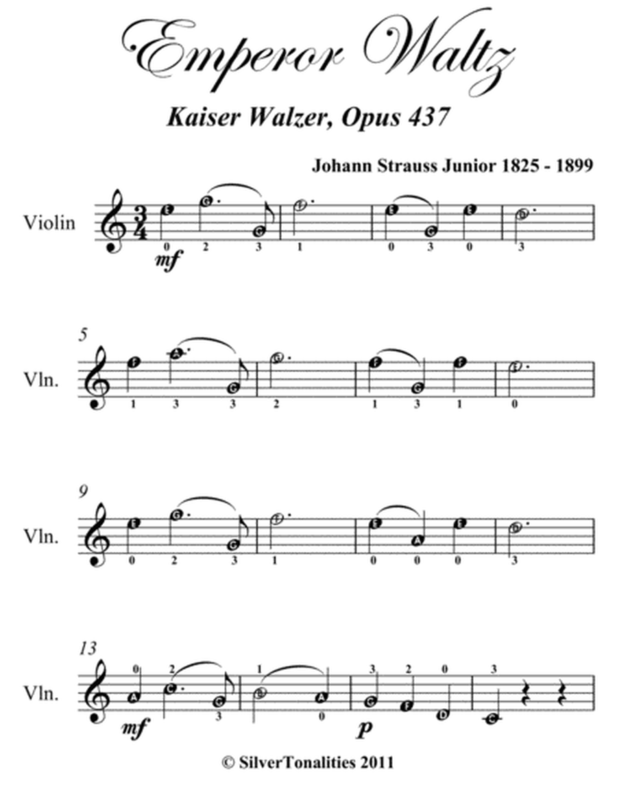 Emperor Waltz Opus 437 Easy Violin Sheet Music