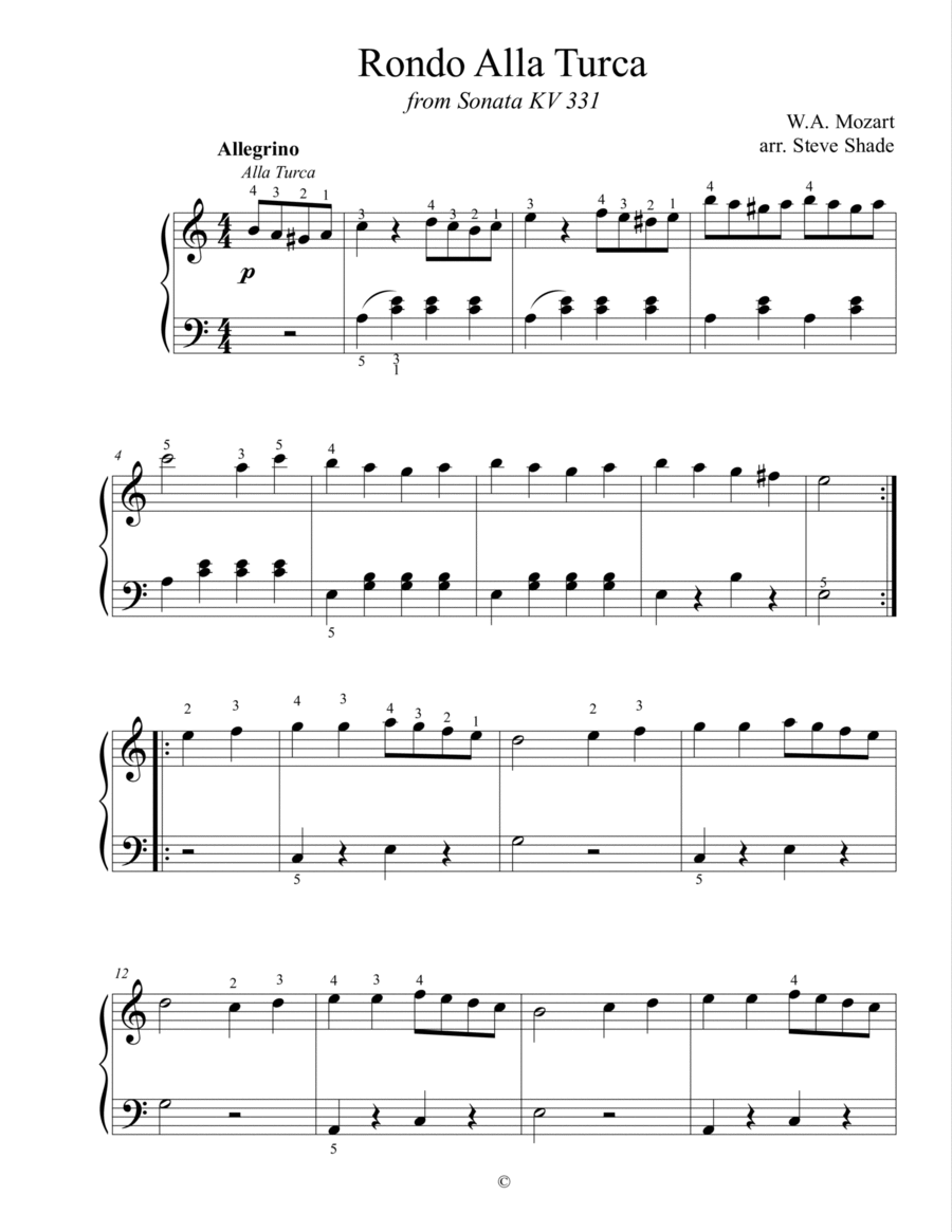 Rondo Alla Turca (Very Easy Piano) Piano Method scores gallery preview page 1