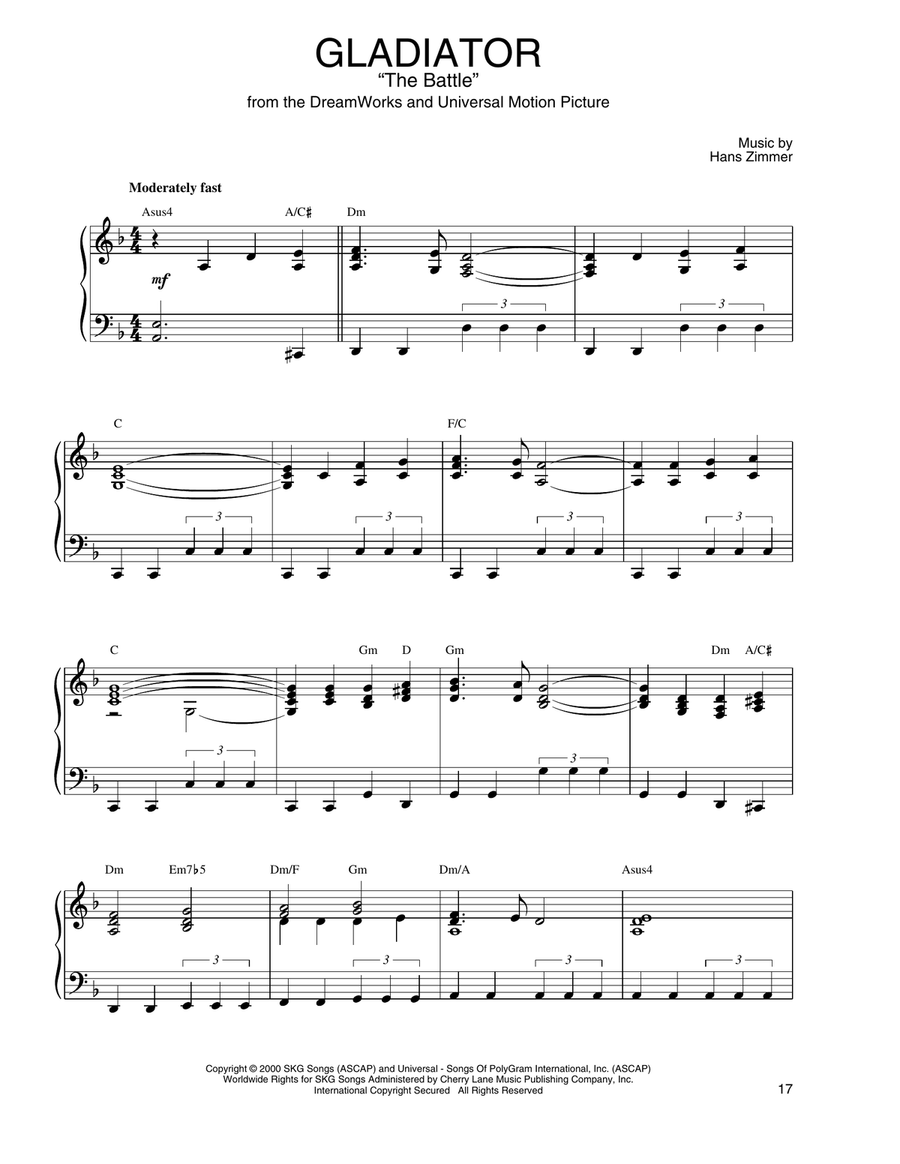 The Battle (from Gladiator) Piano Solo scores gallery preview page 1