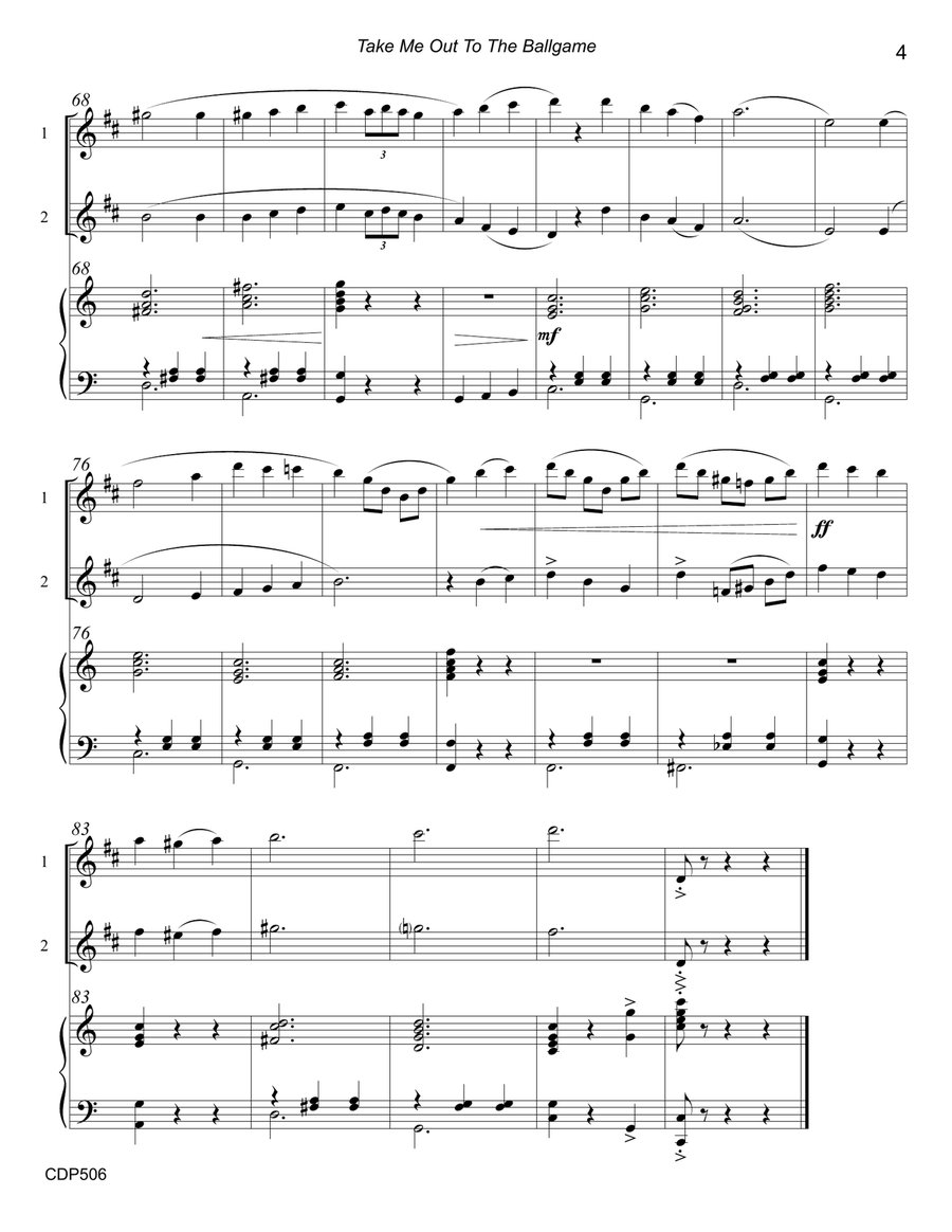 TAKE ME OUT TO THE BALL GAME - CLARINET DUET with Piano Accompaniment Clarinet Duet scores gallery preview page 4