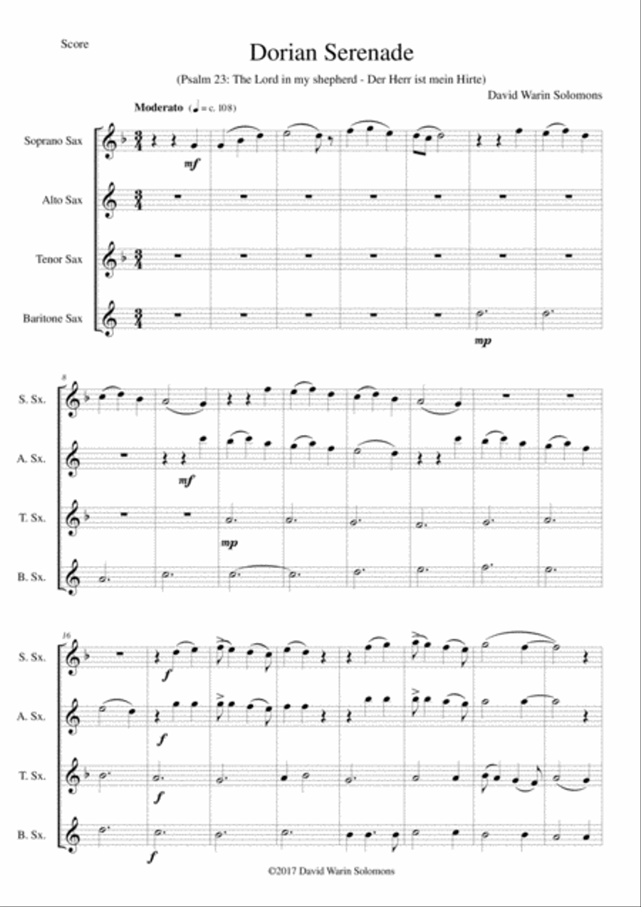 Dorian Serenade (The Lord is my Shepherd) for saxophone quartet Saxophone Quartet scores gallery preview page 1