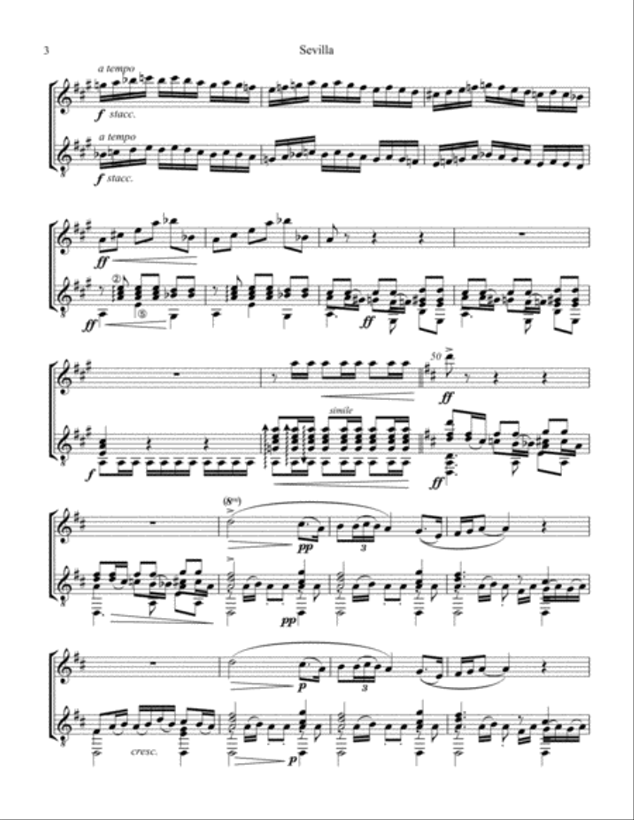 Sevilla Op. 47 No. 3 for flute and guitar (D Major) Flute scores gallery preview page 4