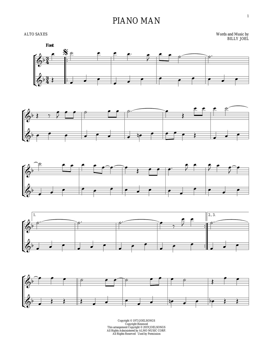 Piano Man Woodwind Duet scores gallery preview page 1