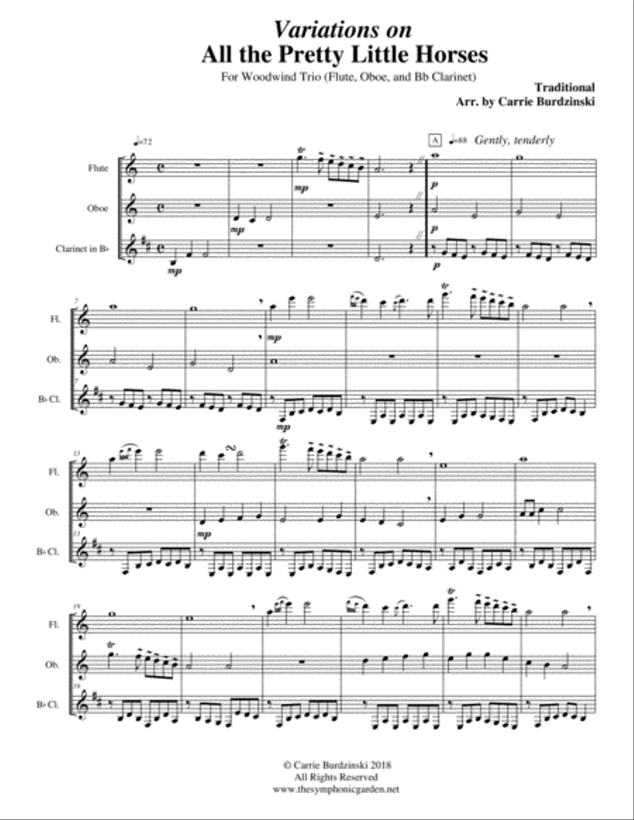Variations on All the Pretty Little Horses - woodwind trio Woodwind Trio scores gallery preview page 1