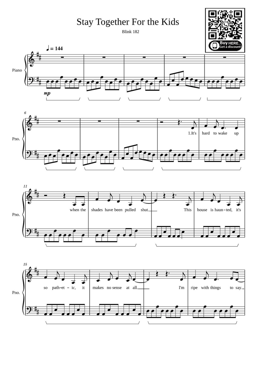 Stay Together For The Kids Easy Piano scores gallery preview page 1