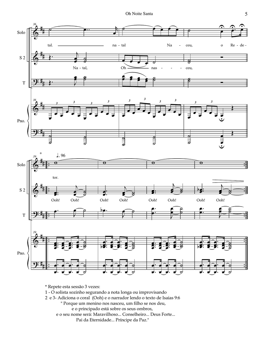 O Santa Noite ( Choir and Dueto com Piano) - PORTUGUES 4-Part scores gallery preview page 5