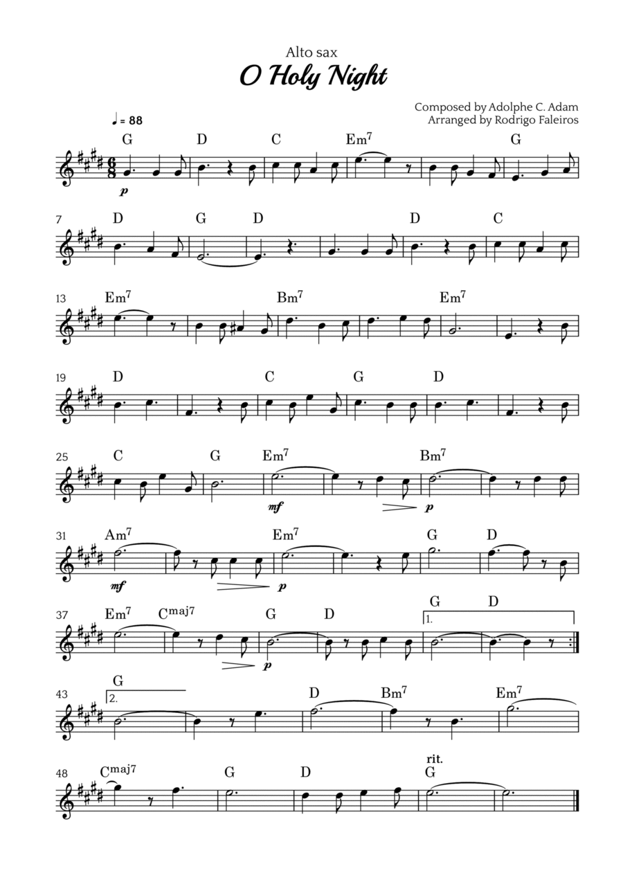 O Holy Night Alto Saxophone scores gallery preview page 1
