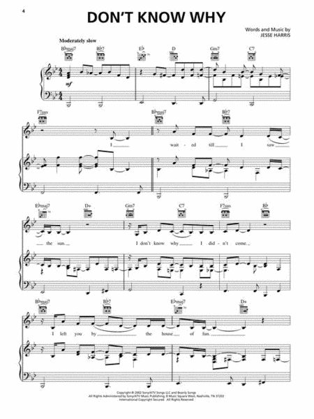 Come Away With Me by Norah Jones Piano, Vocal, Guitar - Sheet Music