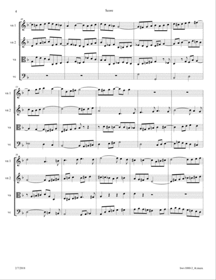 Bach: The Art of Fugue (BWV 1080), No. 3; arr. for String Quartet String Quartet scores gallery preview page 4