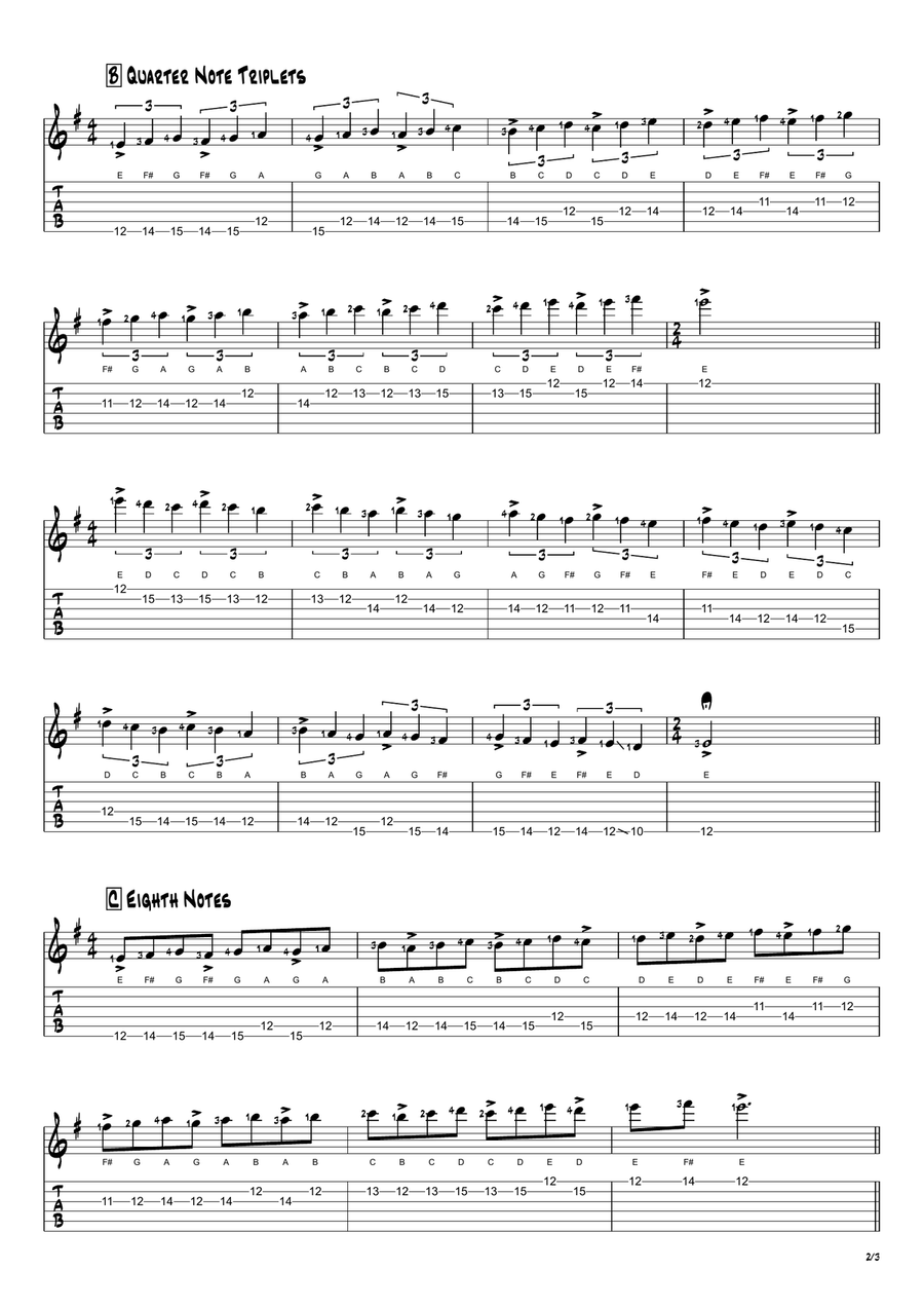 The E Natural Minor Scale in 3-Note Units (2 Steps Forward, One Step Back) Acoustic Guitar scores gallery preview page 2