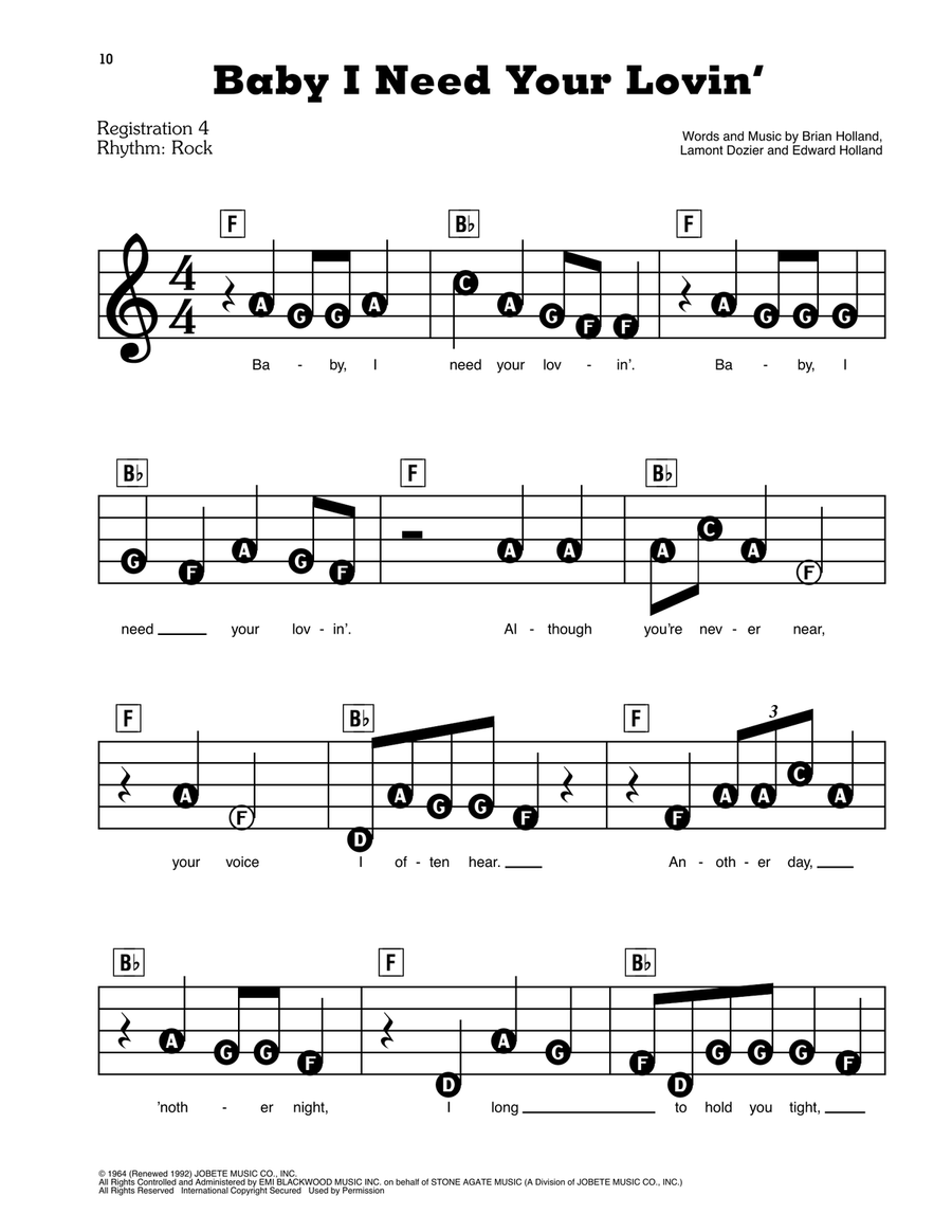 Baby I Need Your Lovin' Electronic Keyboard scores gallery preview page 1