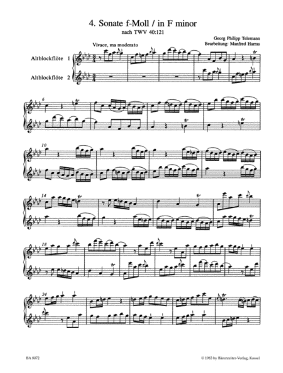 6 Sonaten im Kanon, Op. 5 TWV 40:118-123 Alto Recorder scores gallery preview page 2