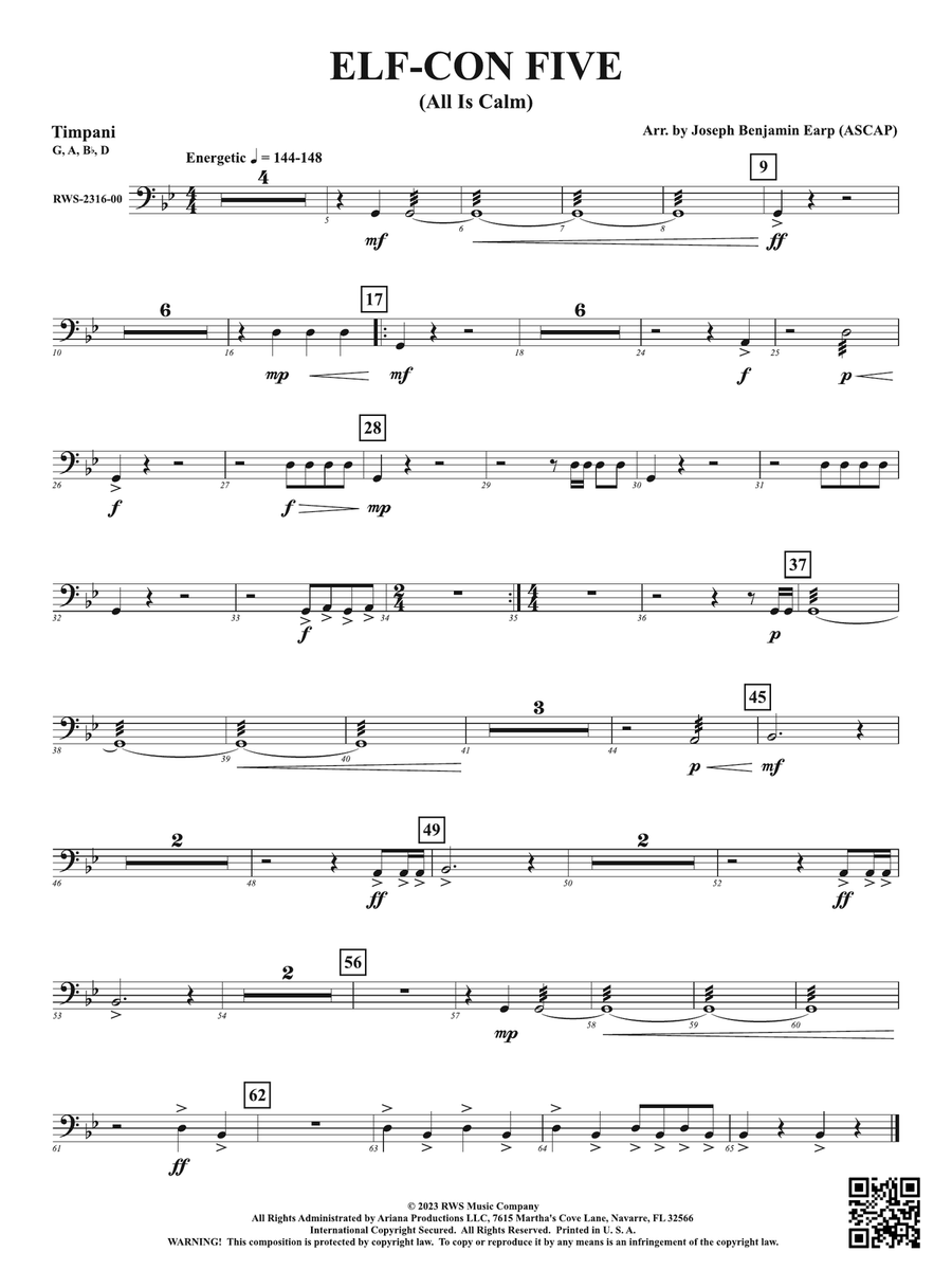 ELF-CON FIVE - All Is Calm: Timpani Percussion scores gallery preview page 1