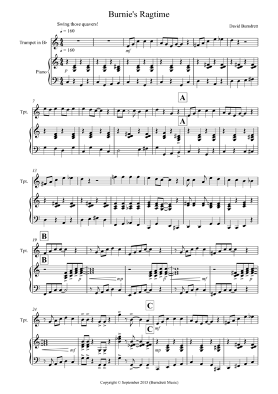 Burnie's Ragtime for Trumpet and Piano Trumpet Duet scores gallery preview page 1