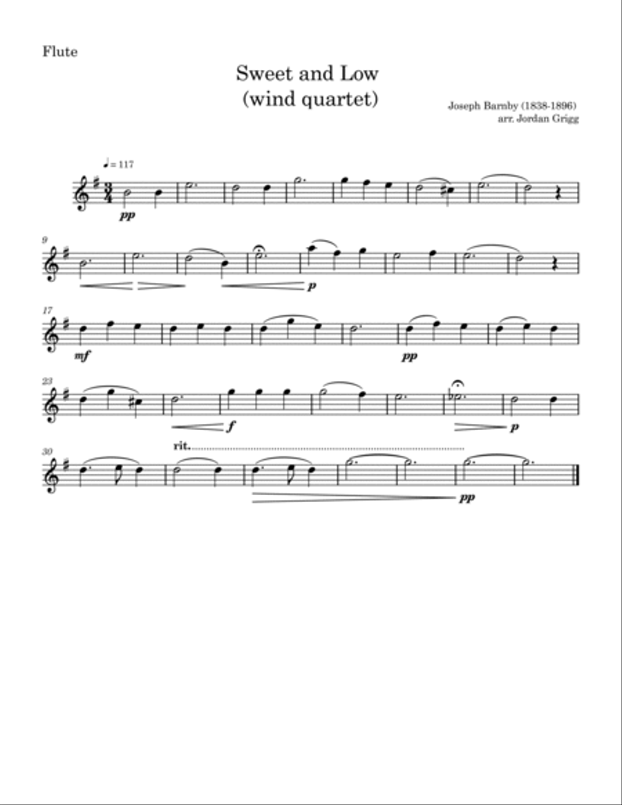 Sweet and Low (wind quartet) Woodwind Quartet scores gallery preview page 3