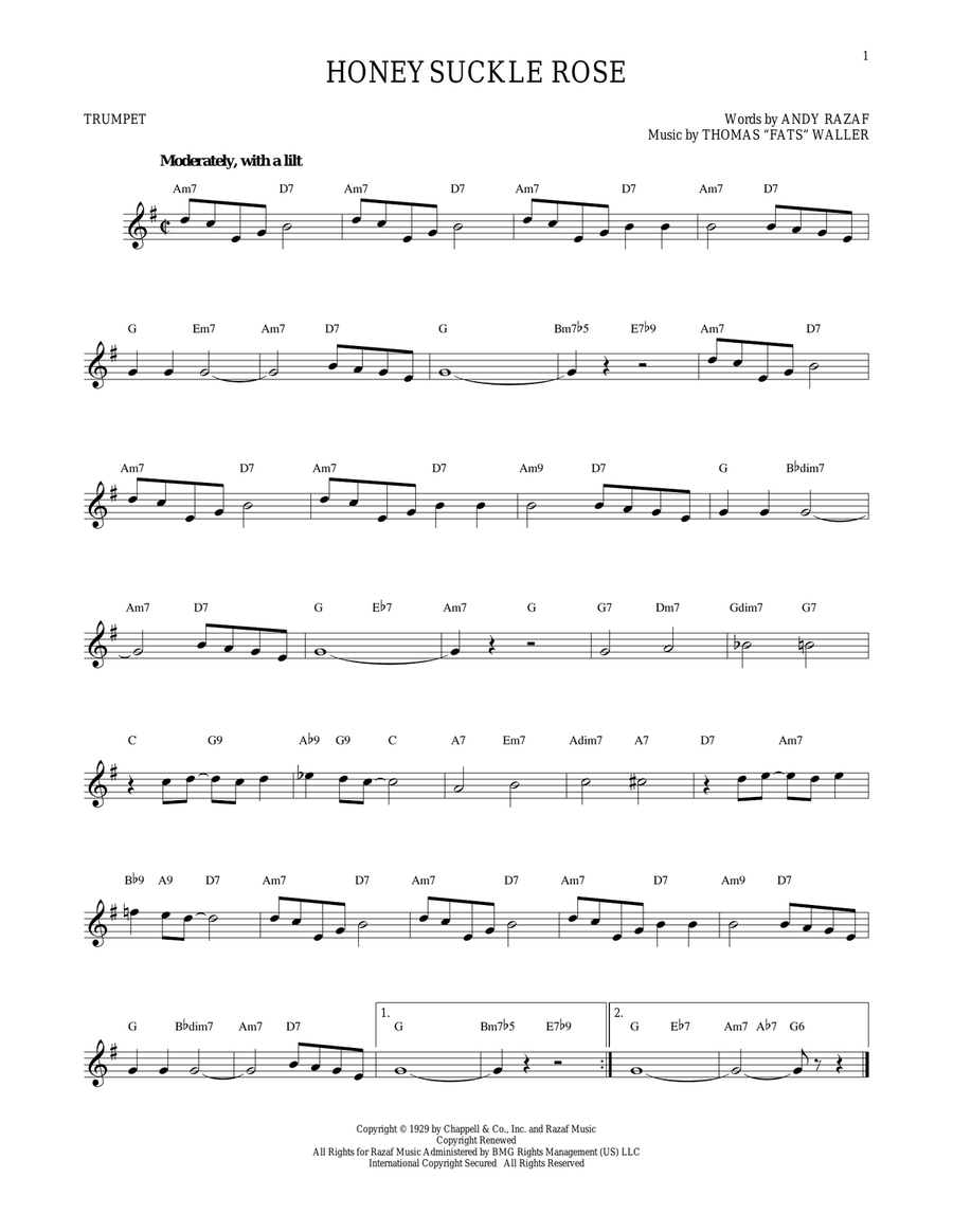 Honeysuckle Rose Trumpet Solo scores gallery preview page 1