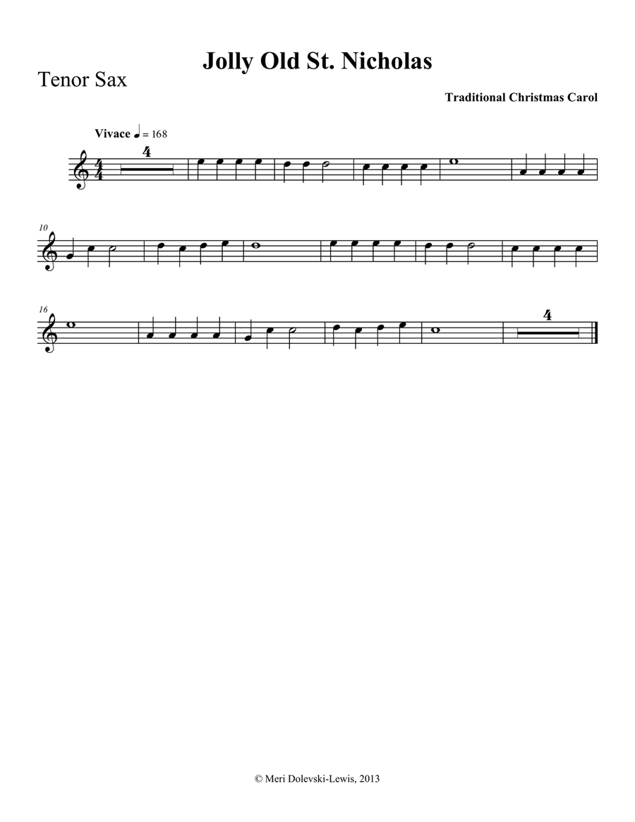 Jolly Old St. Nicholas: B flat Saxes Tenor Saxophone scores gallery preview page 1