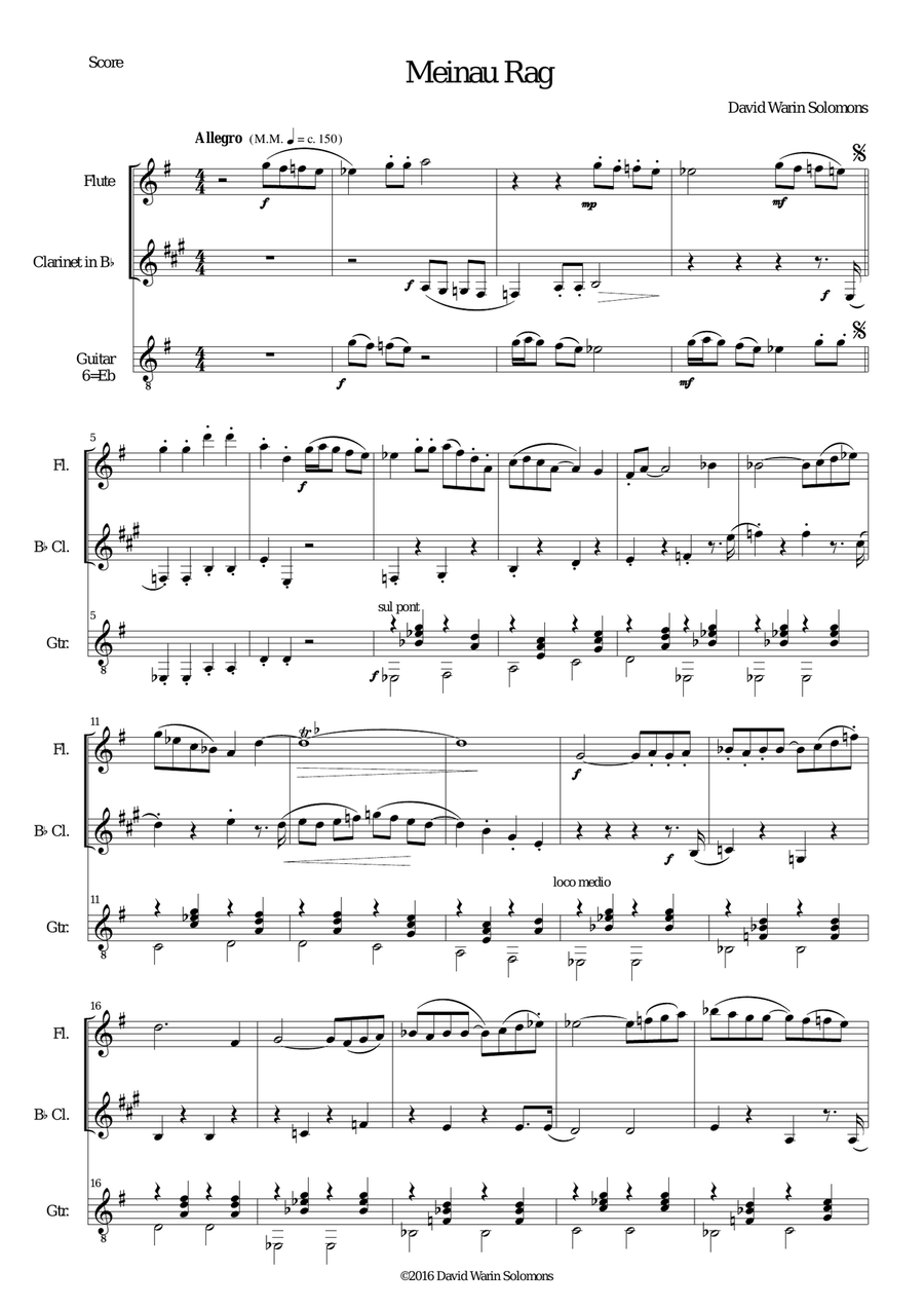 Meinau Rag for flute, clarinet and guitar
