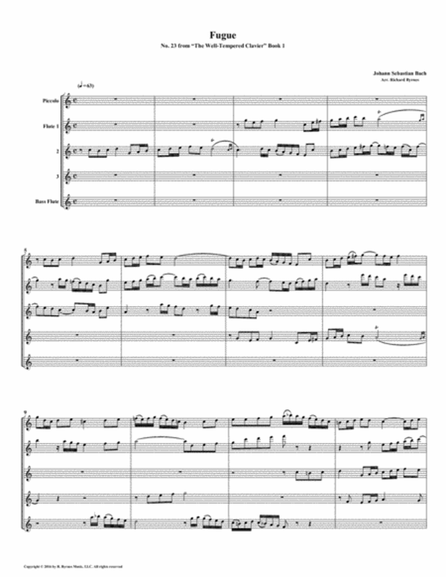 Fugue 23 from Well-Tempered Clavier, Book 1 (Flute Quintet) image number null