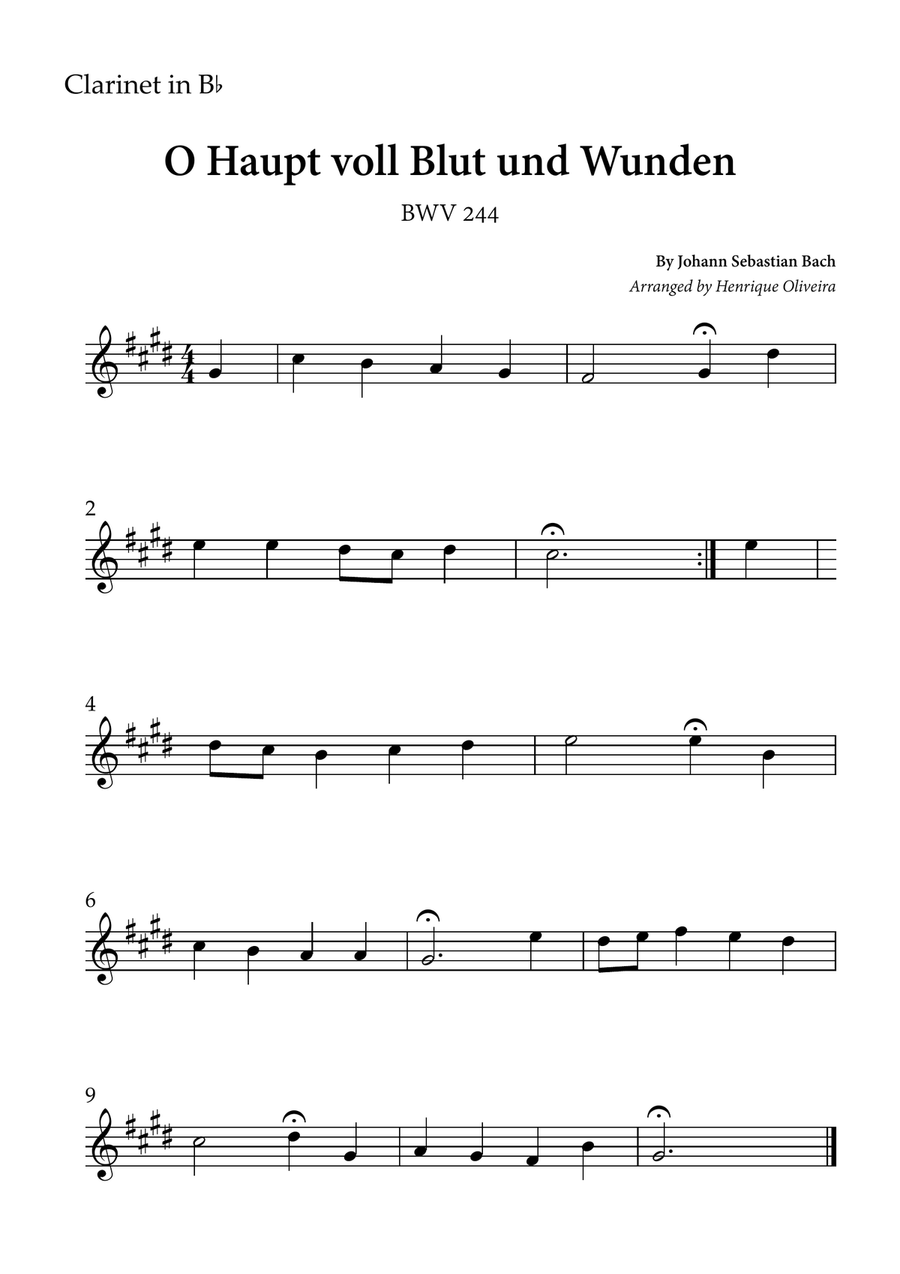 O Haupt voll Blut und Wunden (Clarinet and Cello) - Johann Sebastian Bach B-Flat Clarinet scores gallery preview page 2