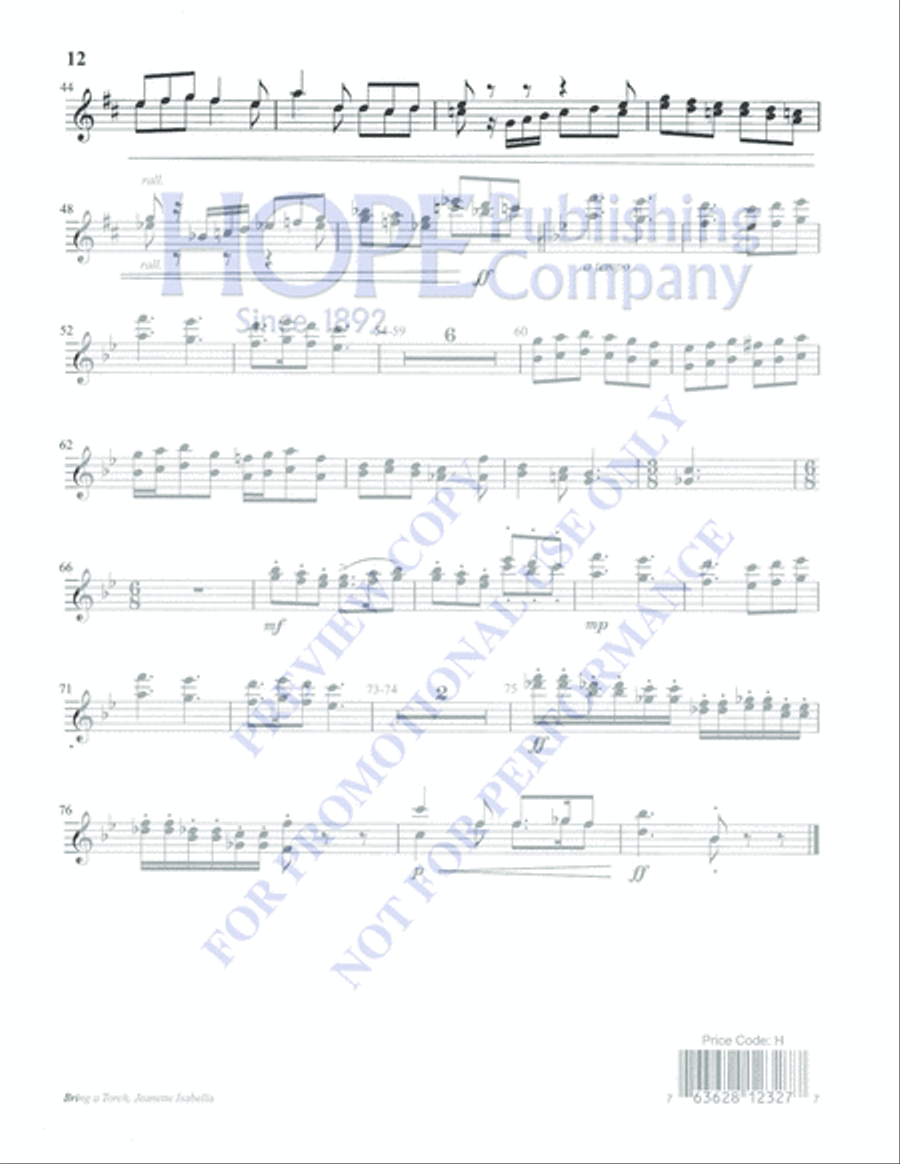 Bring a Torch, Jeanette Isabella 5-Octaves scores gallery preview page 12