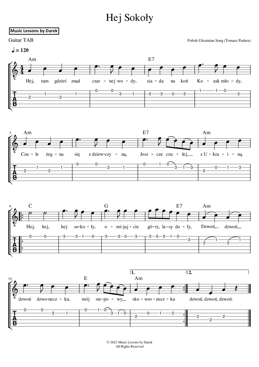 Hej Sokoly (Hey Falcons) [GUITAR TAB] Acoustic Guitar scores gallery preview page 1