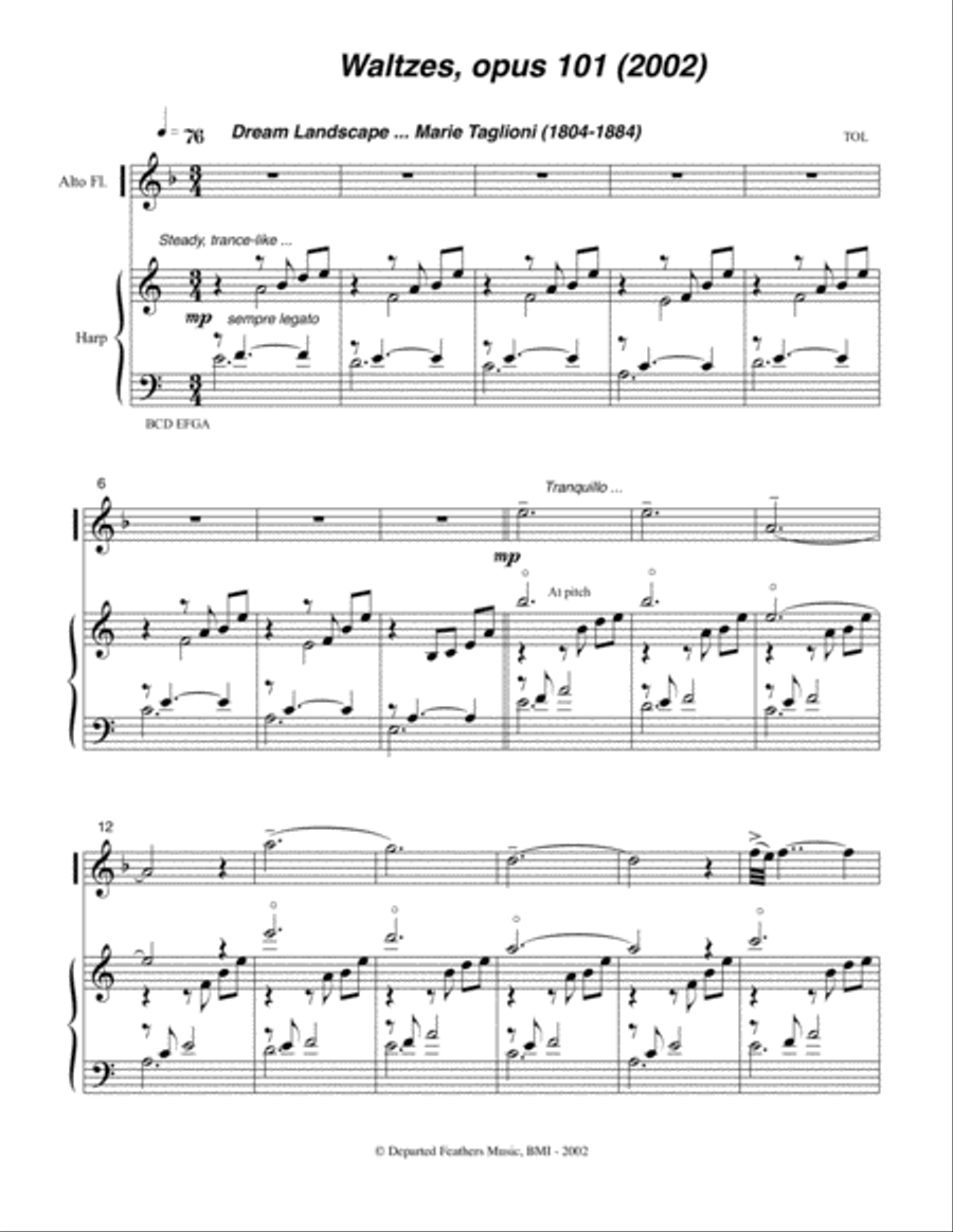 Waltzes, opus 101 (2002) for flute and harp image number null