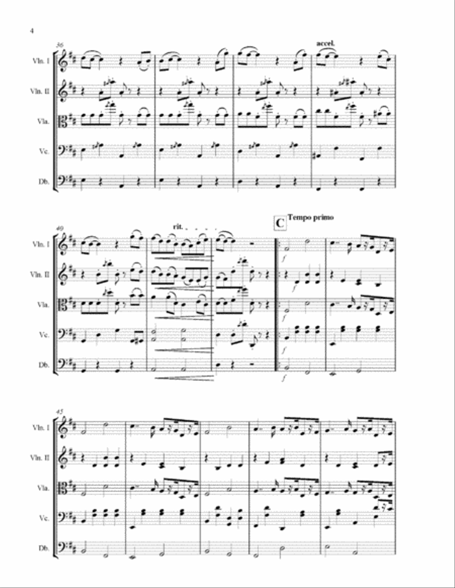 Dance of the Hours by Ponchielli arranged for string quartet with optional bass, score & parts String Quartet scores gallery preview page 4