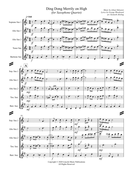 Ding Dong Merrily on High (for Saxophone Quartet SATB or AATB) image number null