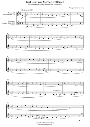 God Rest You Merry, Gentlemen (for trumpet (Bb) duet, suitable for grades 1-5)