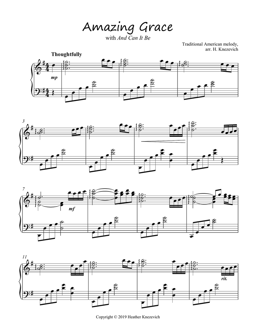 Amazing Grace with And Can It Be - advanced piano solo Piano Solo scores gallery preview page 1