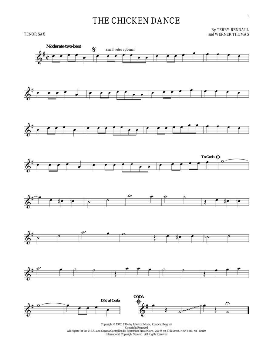 The Chicken Dance The Chicken Dance Tenor Saxophone scores gallery preview page 1