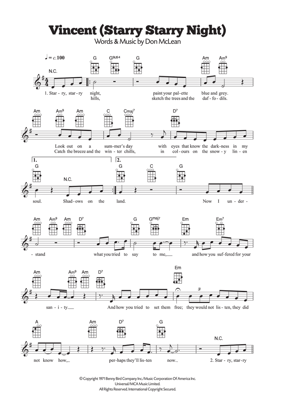 Vincent (Starry Starry Night) Ukulele scores gallery preview page 1