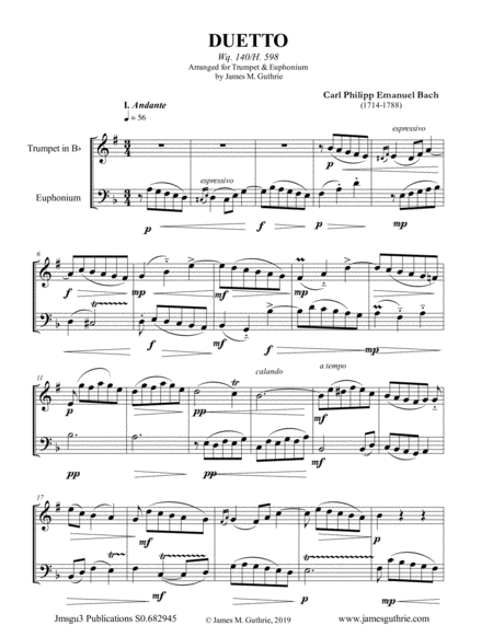 CPE Bach: Duetto Wq. 140 for Trumpet & Euphonium image number null