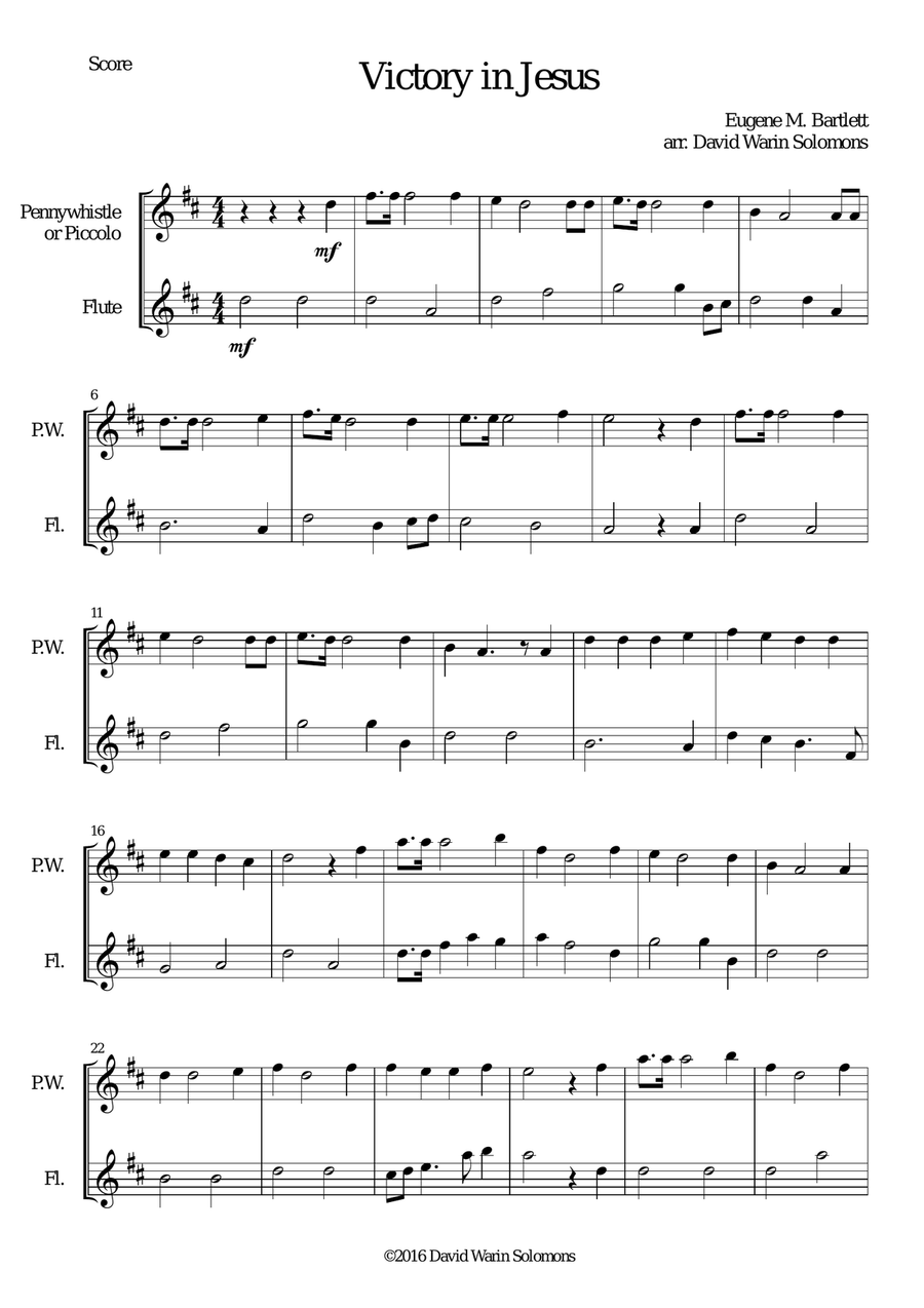 Victory in Jesus for penny whistle (or piccolo) and flute Piccolo scores gallery preview page 1