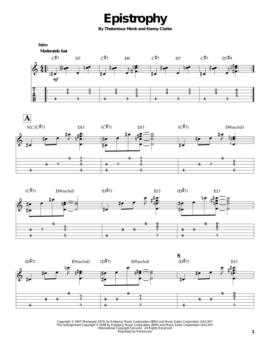 Epistrophy Electric Guitar scores gallery preview page 1