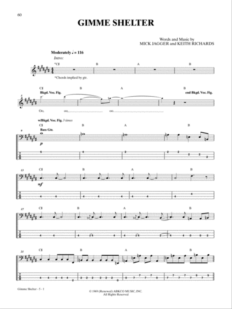 Gimme Shelter Bass Guitar Tablature scores gallery preview page 1