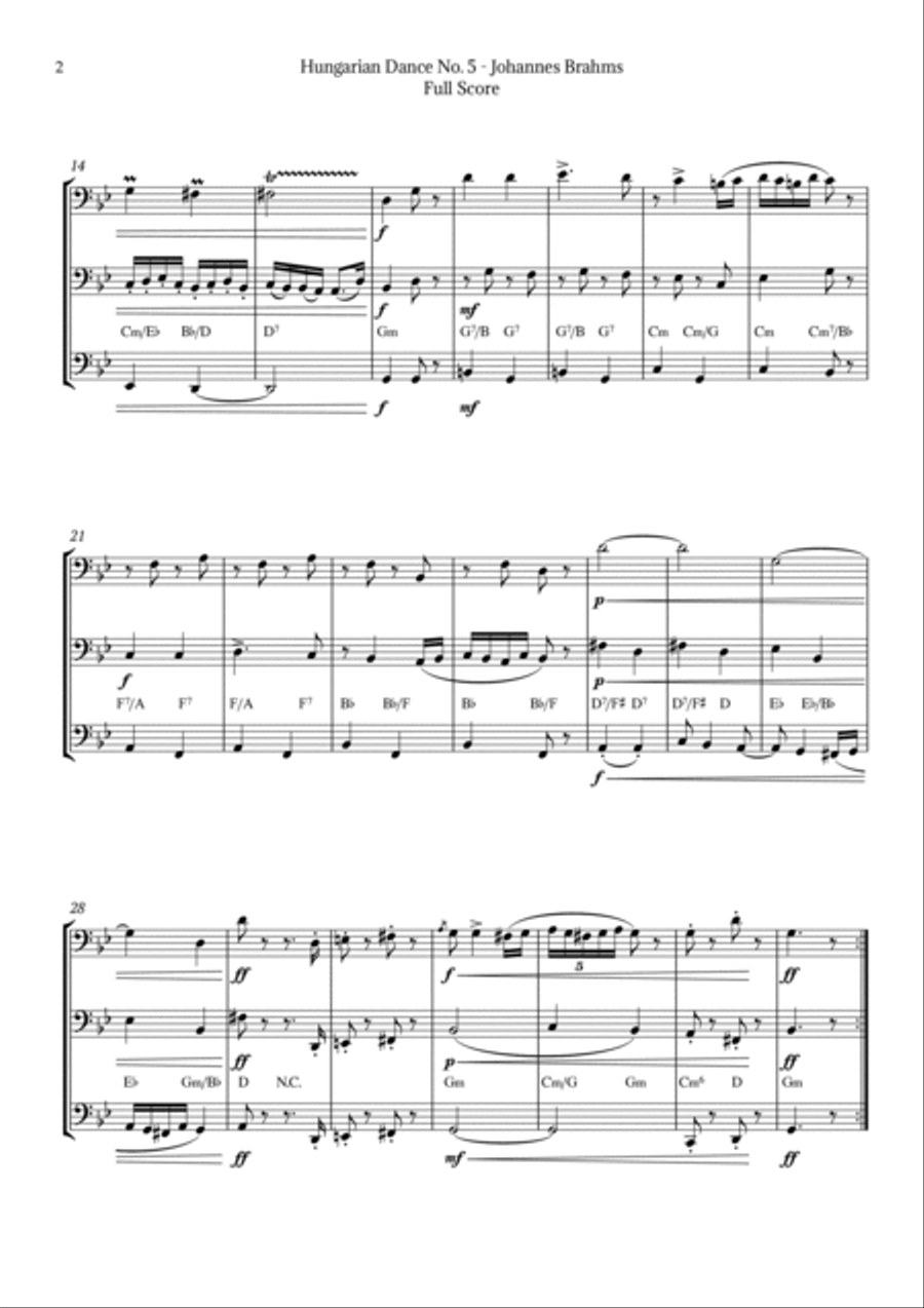Hungarian Dance No. 5 by Brahms for Bassoon Trio Woodwind Trio scores gallery preview page 2