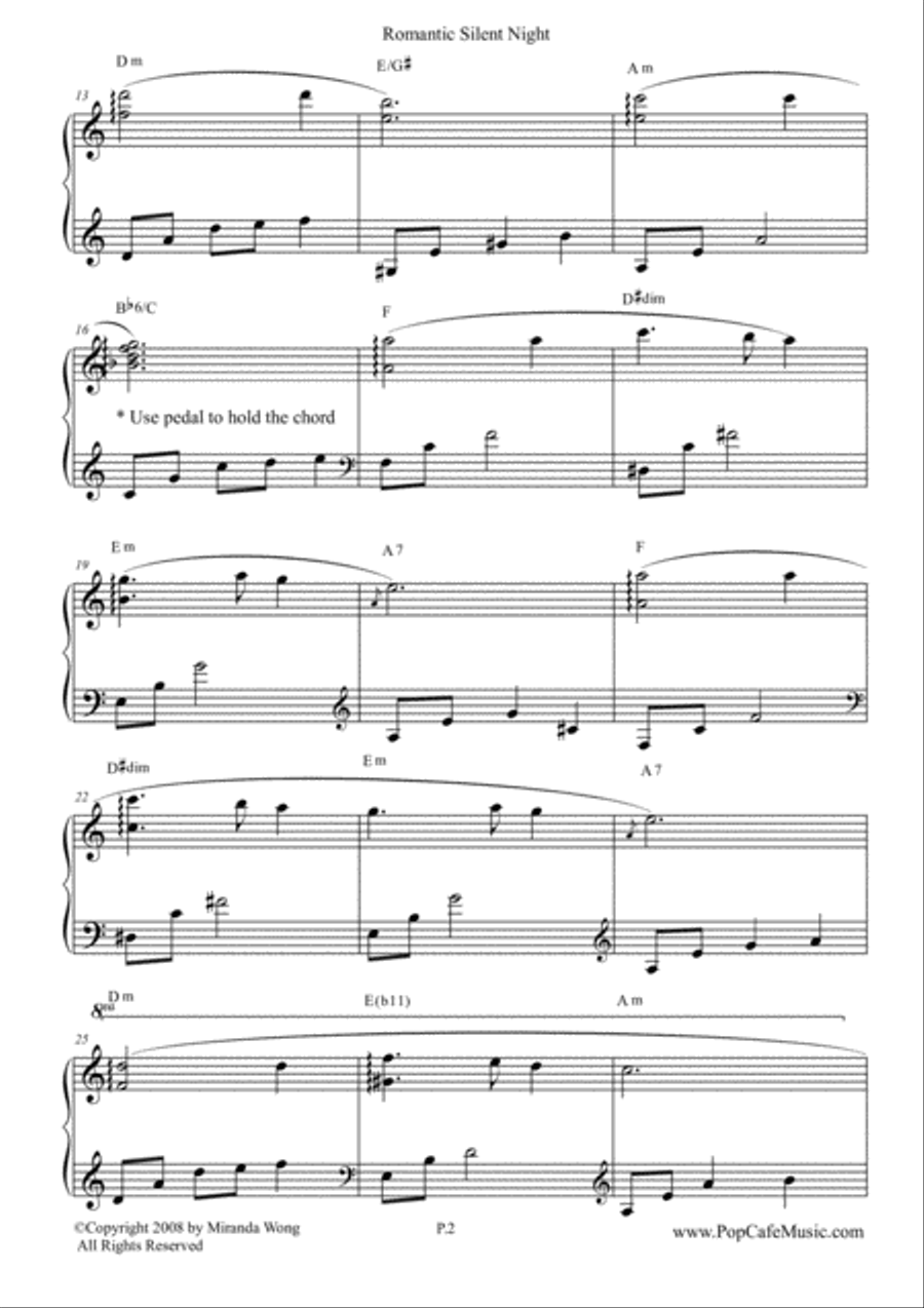 Romantic Silent Night in C Key - Touching Version 4-Part scores gallery preview page 2