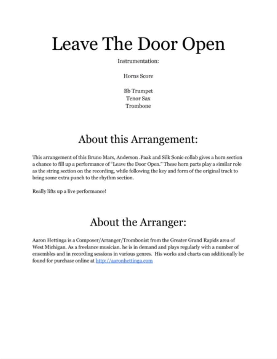 Leave The Door Open Small Ensemble scores gallery preview page 2