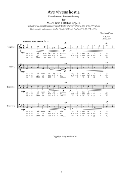 Ave vivens hostia - Motet for Male choir (TTBB) a cappella image number null