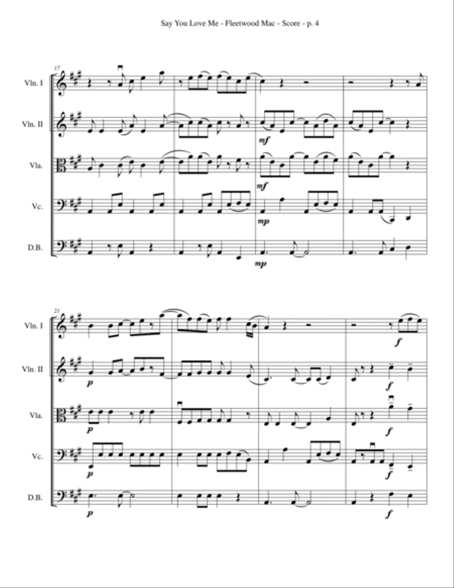 Say You Love Me String Quartet scores gallery preview page 4