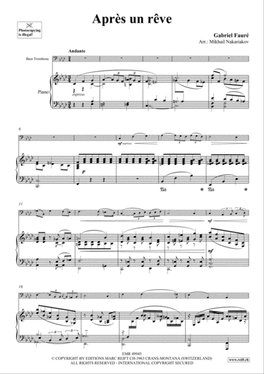 Apres un reve Bass Trombone scores gallery preview page 3