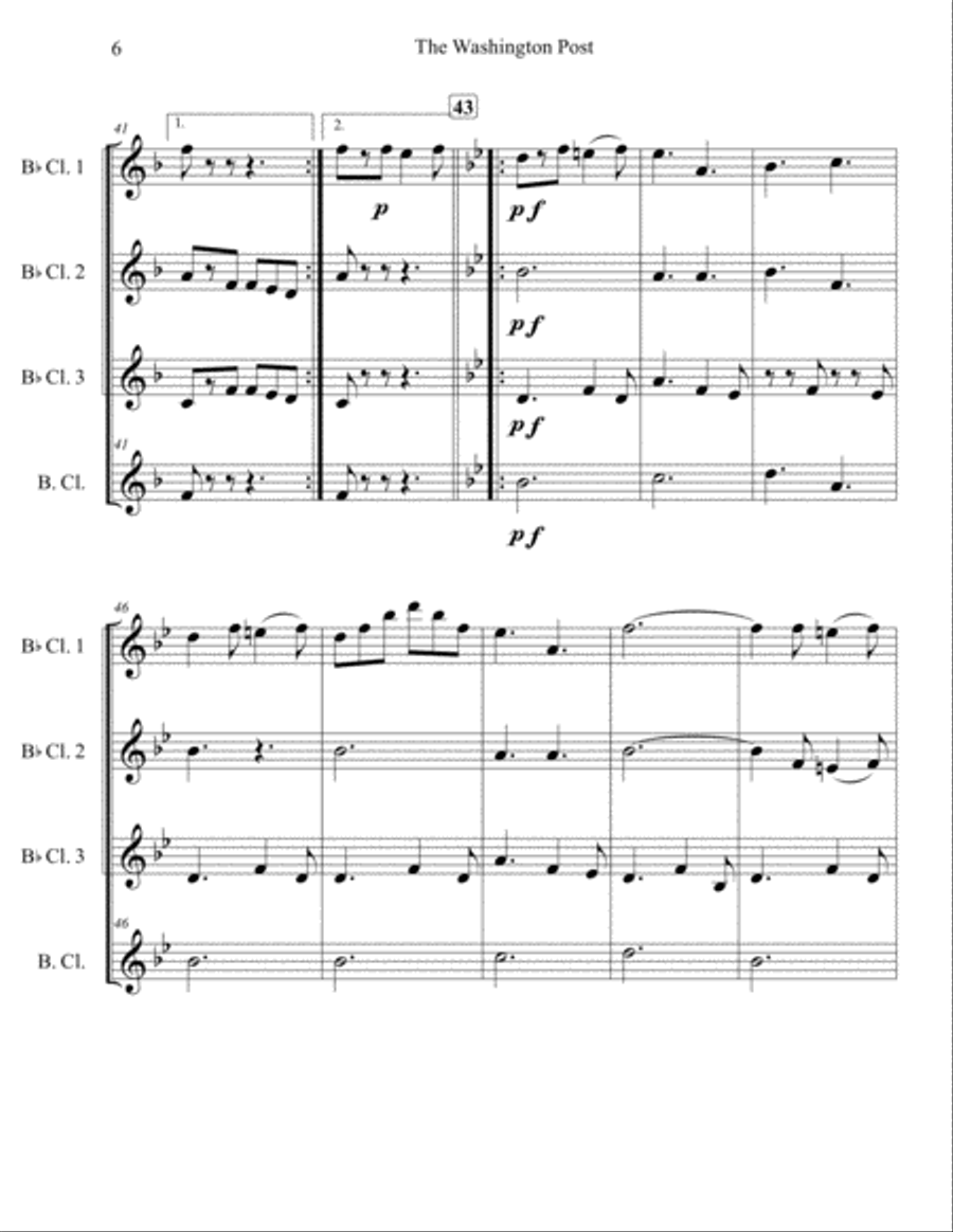 The Washington Post March for Clarinet Quartet Clarinet Quartet scores gallery preview page 6