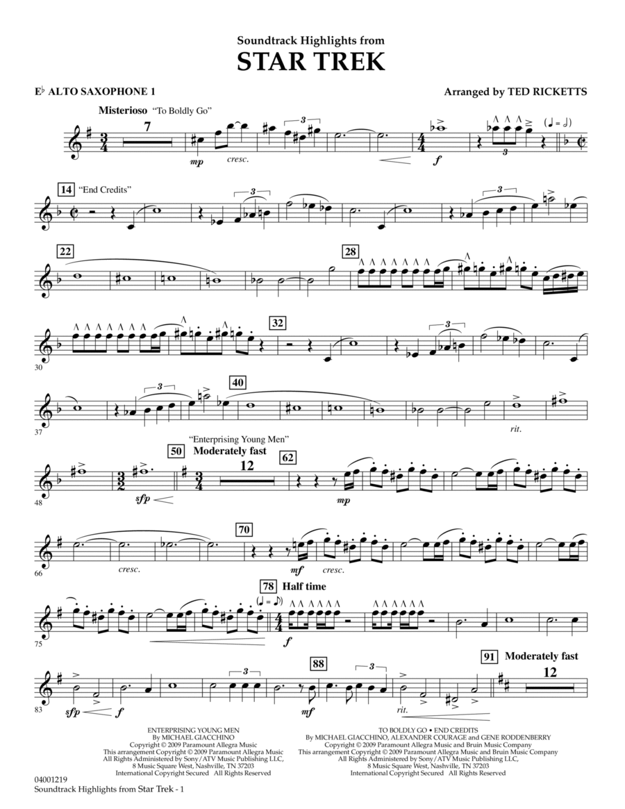 Star Trek - Soundtrack Highlights - Eb Alto Saxophone 1 Alto Saxophone scores gallery preview page 1