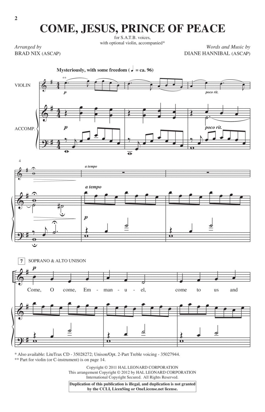 Come, Jesus, Prince Of Peace 4-Part scores gallery preview page 1