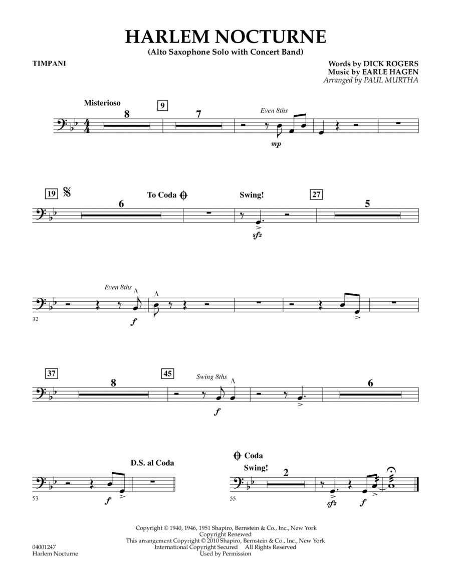 Harlem Nocturne (Alto Sax Solo with Band) - Timpani
