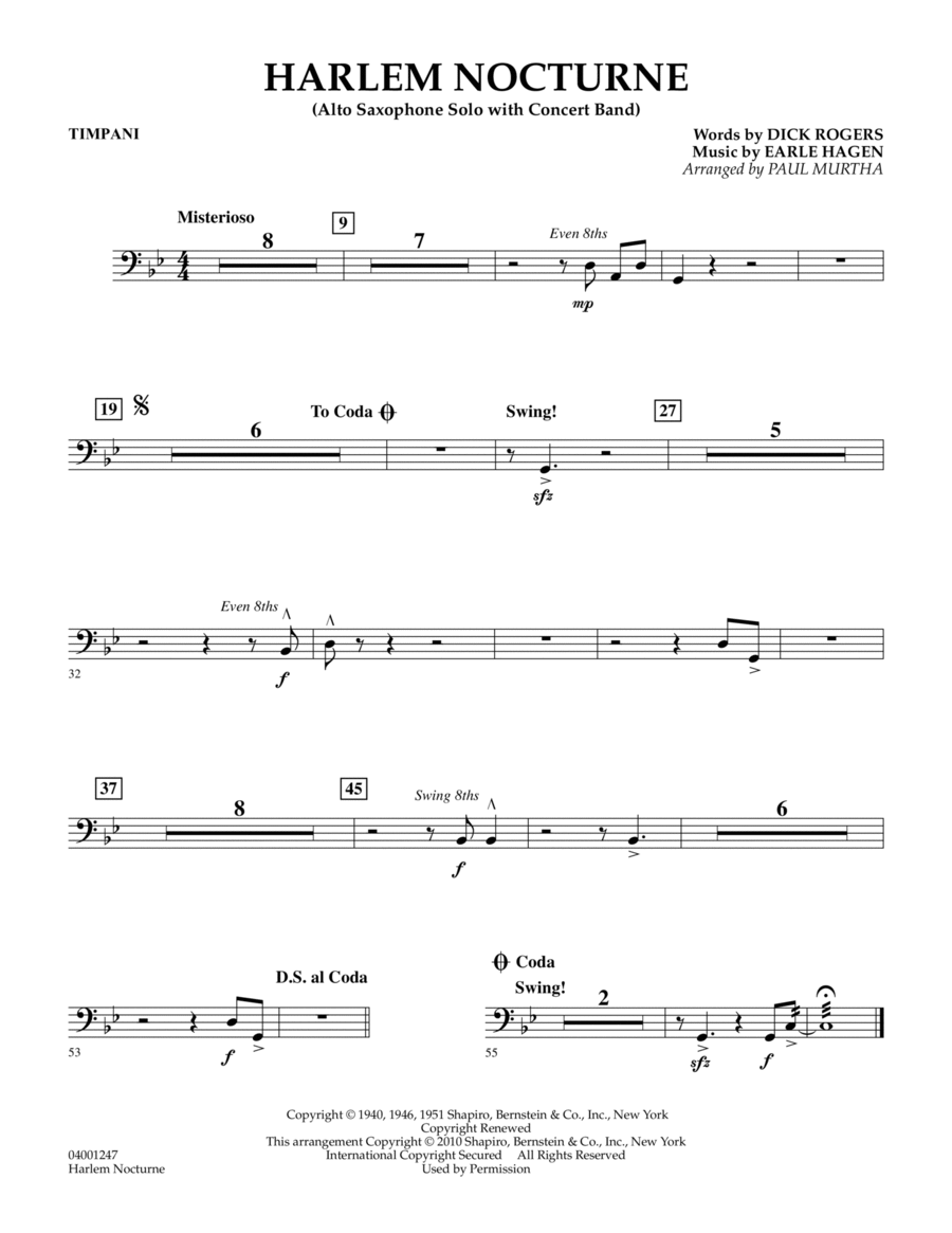 Book cover for Harlem Nocturne (Alto Sax Solo with Band) - Timpani